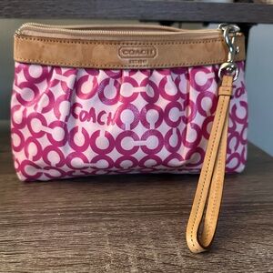 Coach Fuchsia and Tan Signature Wristlet